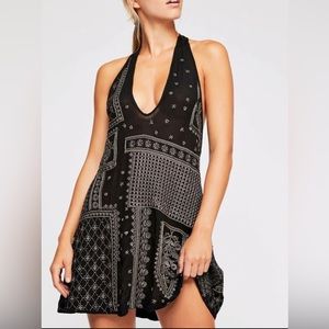 Free People Country Nights Embellished Patchwork Black Slip Dress Size Medium